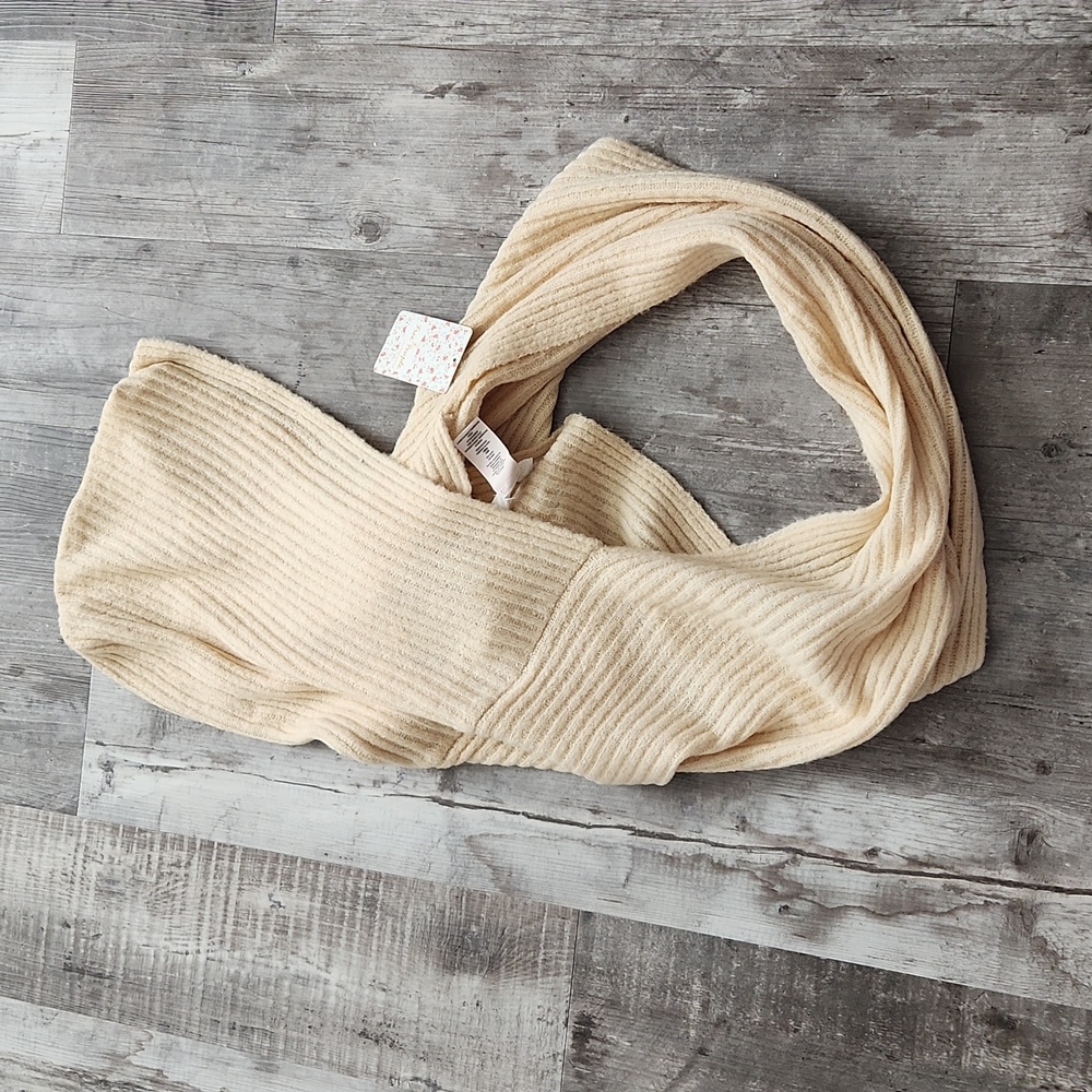 Free People Cream Ribbed Knit Hooded Neck Warmer